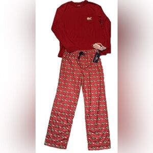 Vineyard Vines Kids Red Pajama Set with Whale Design